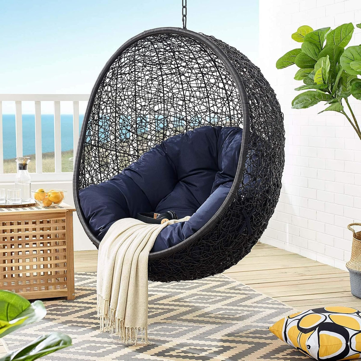 Black White Outdoor Patio Lounge Chair I132621
