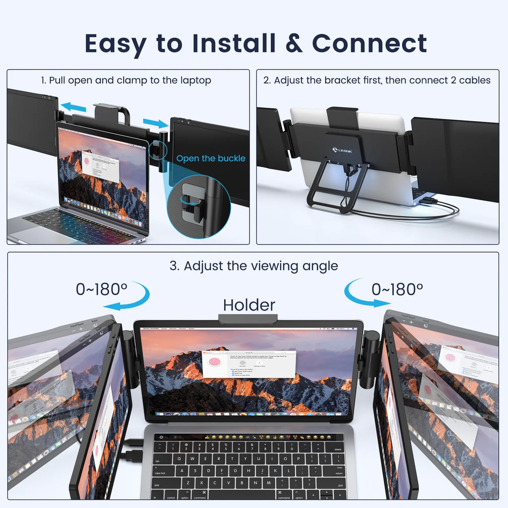 Triple Portable Monitor for Laptop 12inch Dual Screen 1080P U476