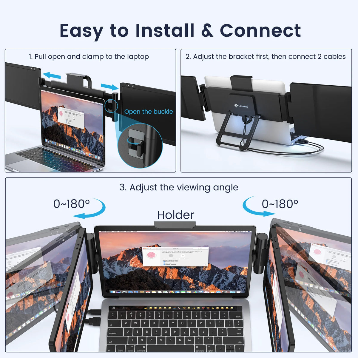 Triple Portable Monitor for Laptop 12inch Dual Screen 1080P U476