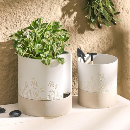 6 Inch Ceramic Self Watering Plant Pot with Drainage Hole H528352