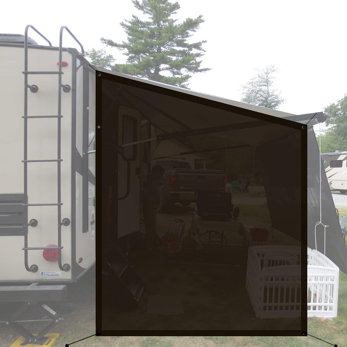 9' 6'' X 7' 6'' Black Mesh RV Awning Sun Shade Screen U65760