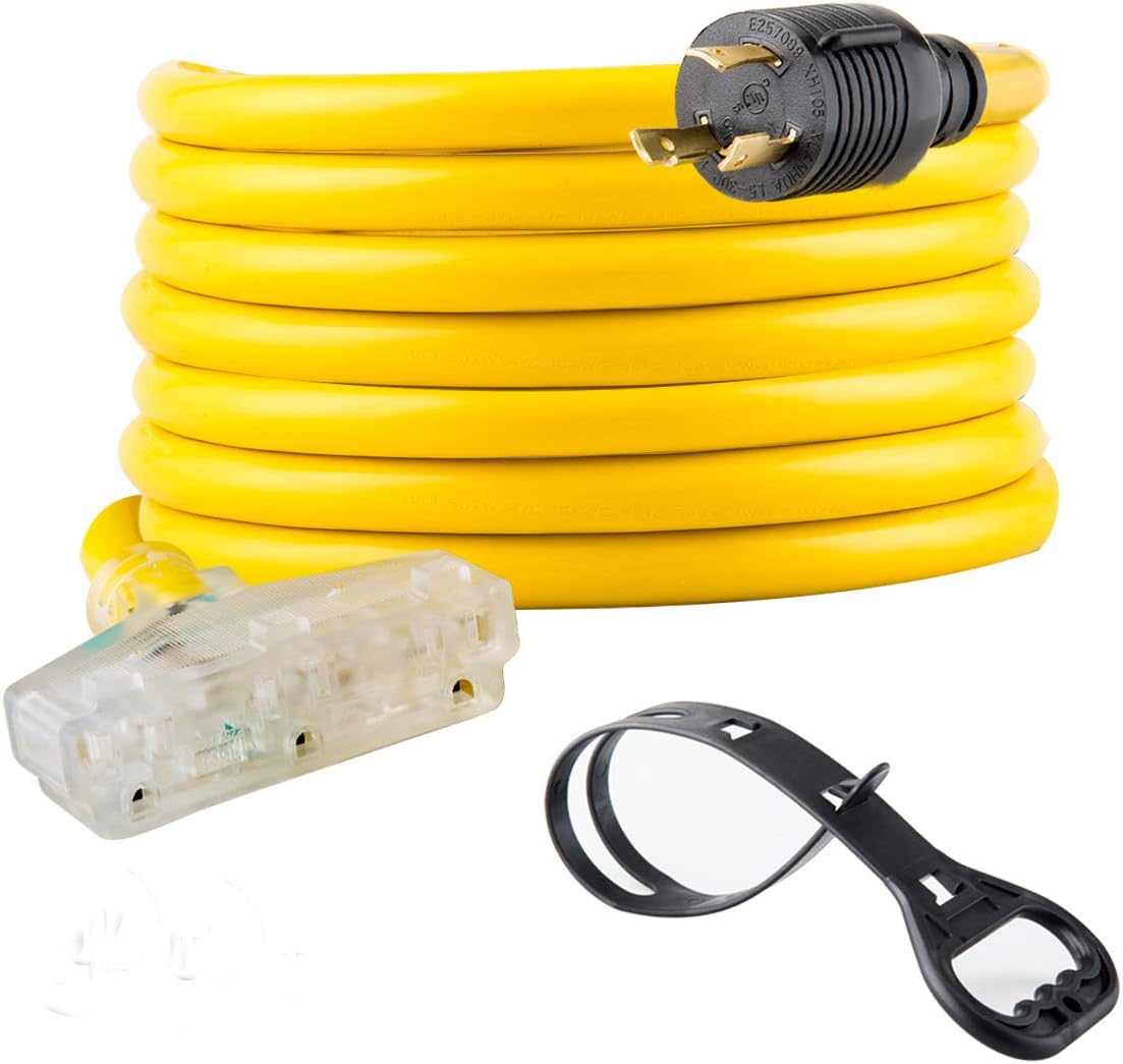 25 Feet 10 Gauge Generator Extension Cord NEMA L5-30P to Three 5-15R U46490