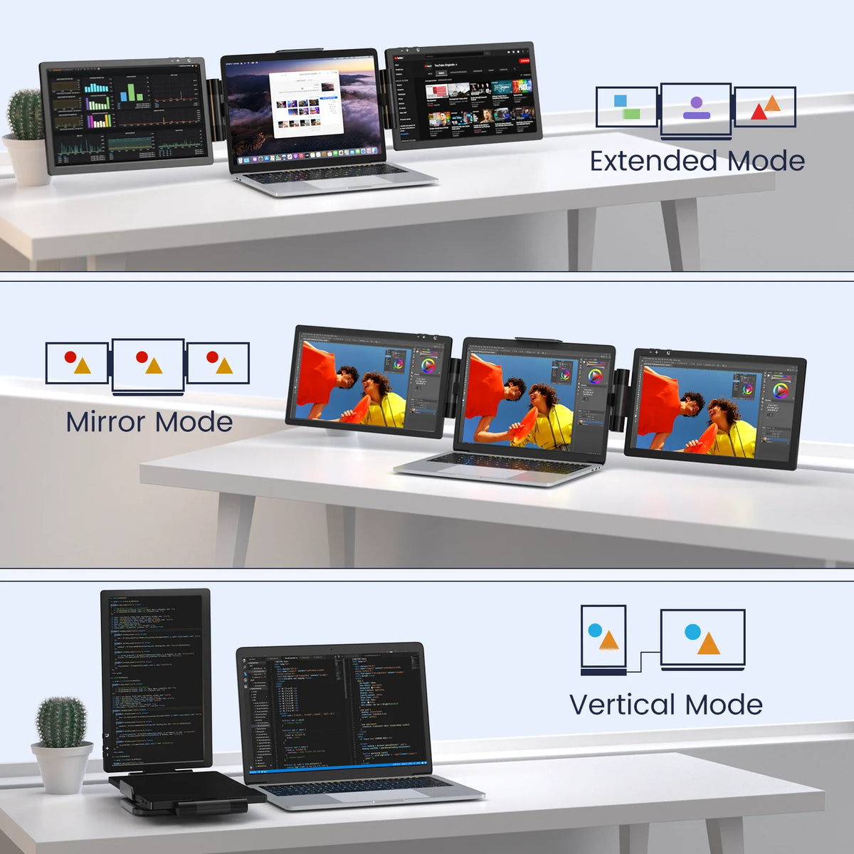 Triple Portable Monitor for Laptop 12inch Dual Screen 1080P U476