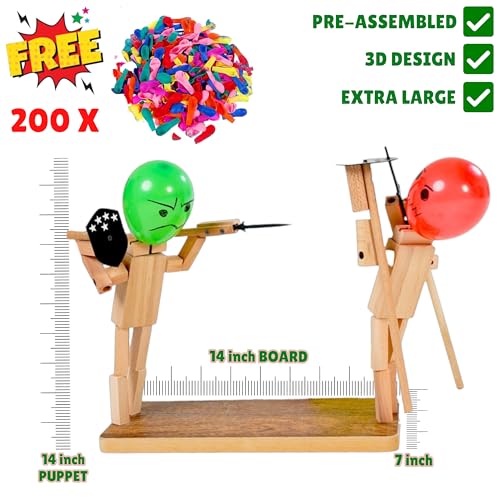 Wooden Fencing Puppets Toys Balloon Bamboo Man Battle Game (with 200 Balloons) E27816