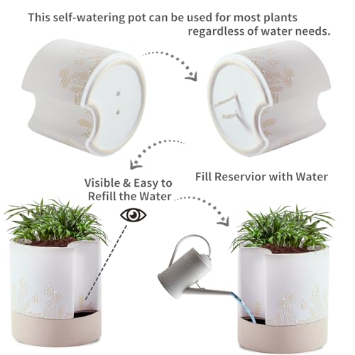 6 Inch Ceramic Self Watering Plant Pot with Drainage Hole H528352