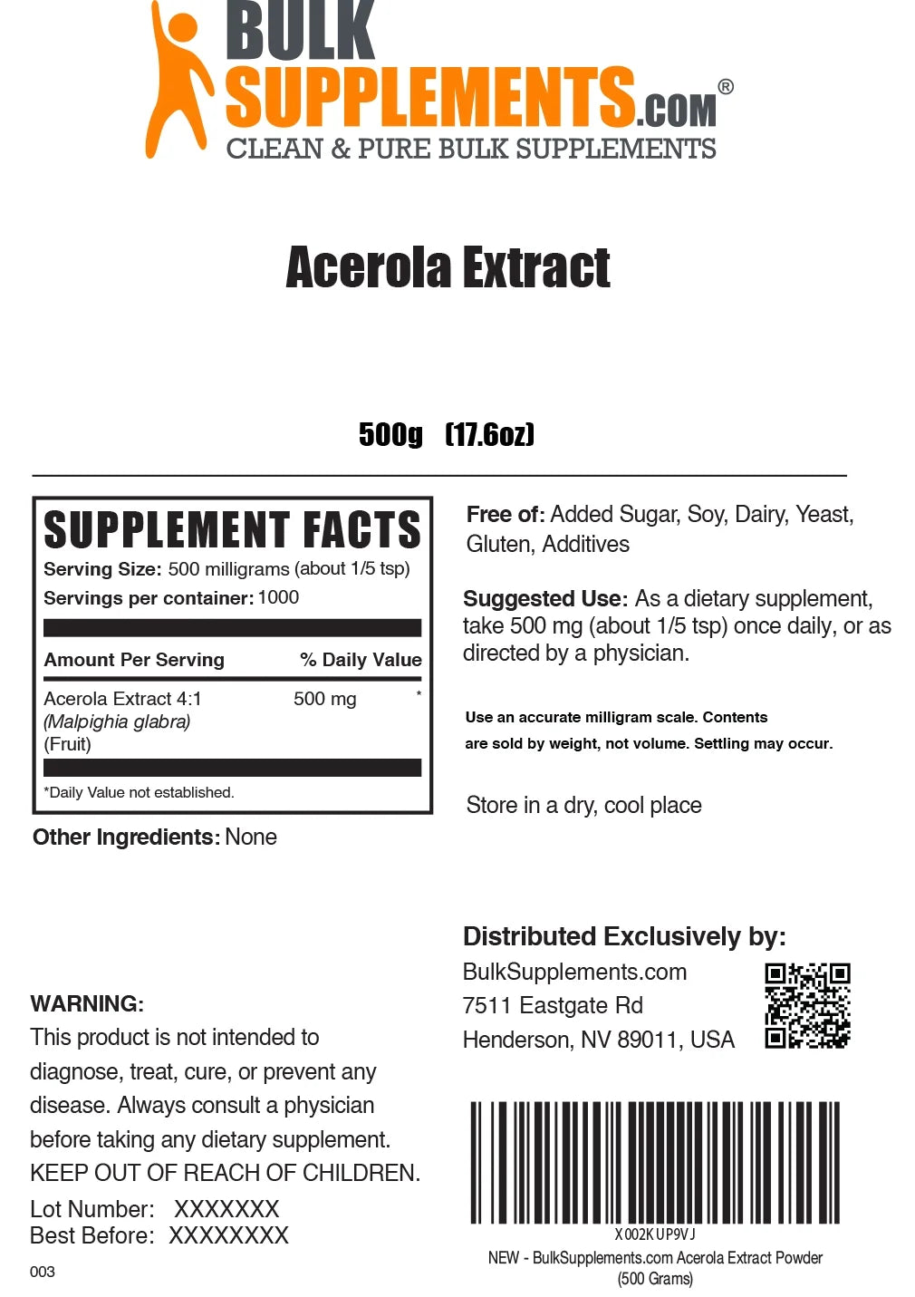 Acerola Extract Powder 500mg 500g W51340