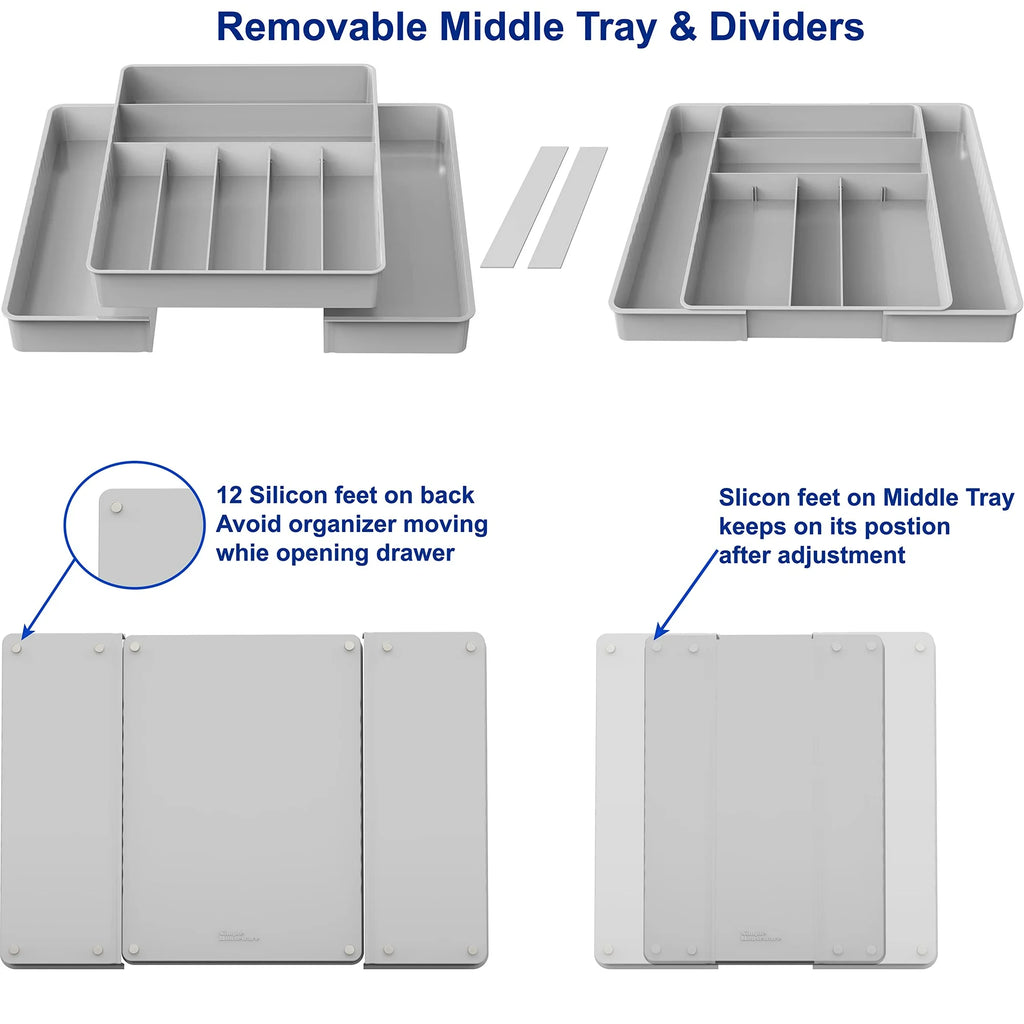 9 Compartment Expandable Cutlery Tray, Gray Z380