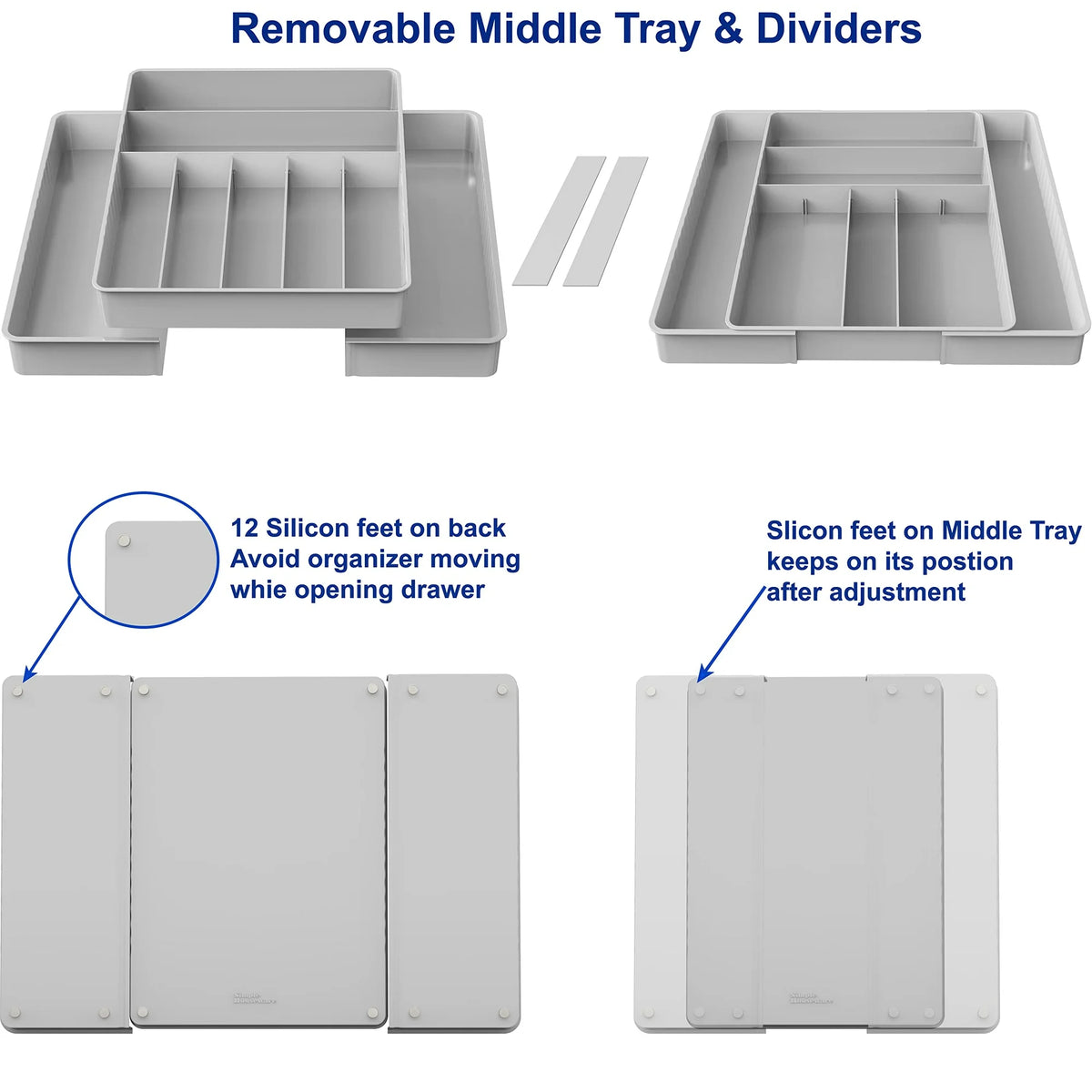 9 Compartment Expandable Cutlery Tray, Gray Z380