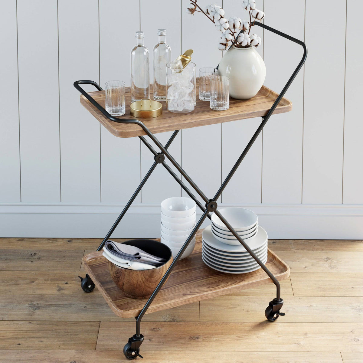 Beige Rolling Bar Cart or Serving Cart Z373527