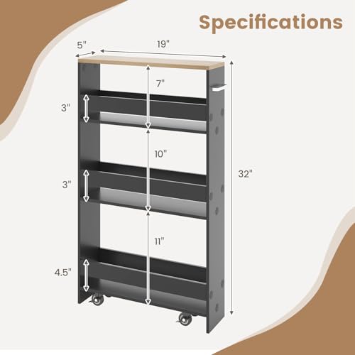 4-Tier Rolling Storage Cart with Handle & Wooden Top (White & Natural) J271257