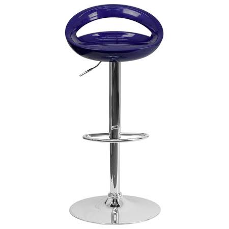 2 Pk Blue Plastic Adjustable Height Barstool with Chrome Base A9885