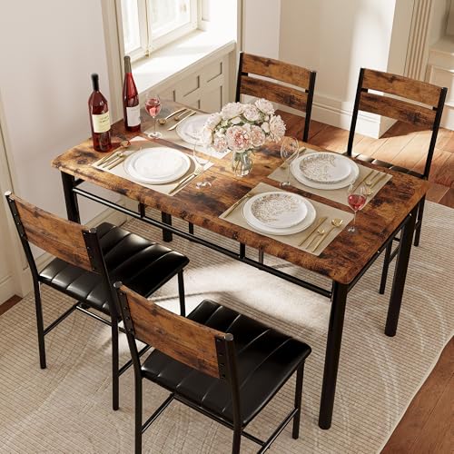 Grey Wood Dining Table Set for 4 T105941