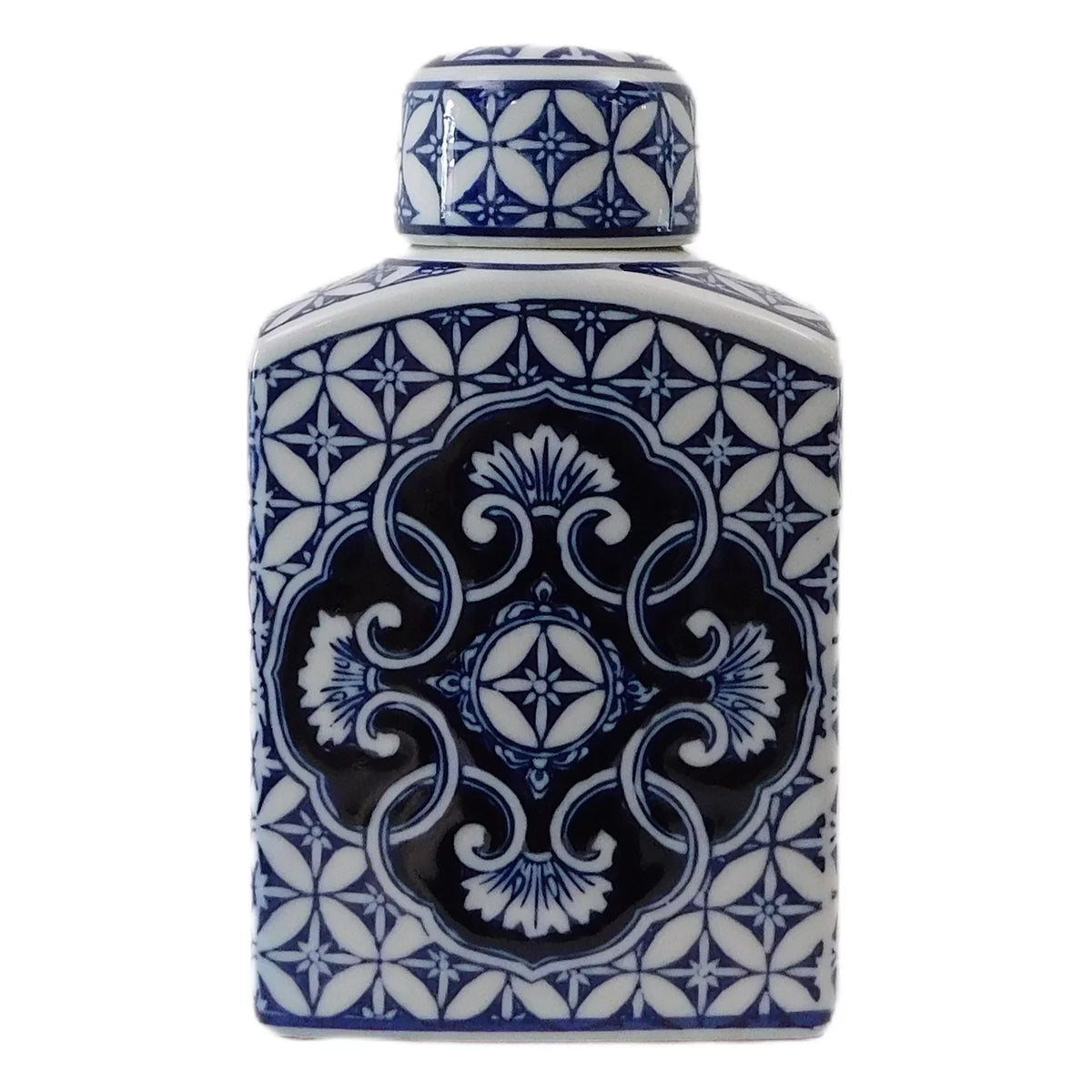 Blue and White Rectangular Tea Jar M9977