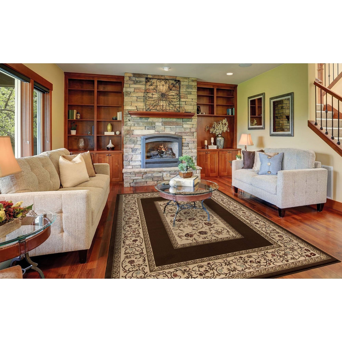 Ankara Floral Border Red Rug A13634