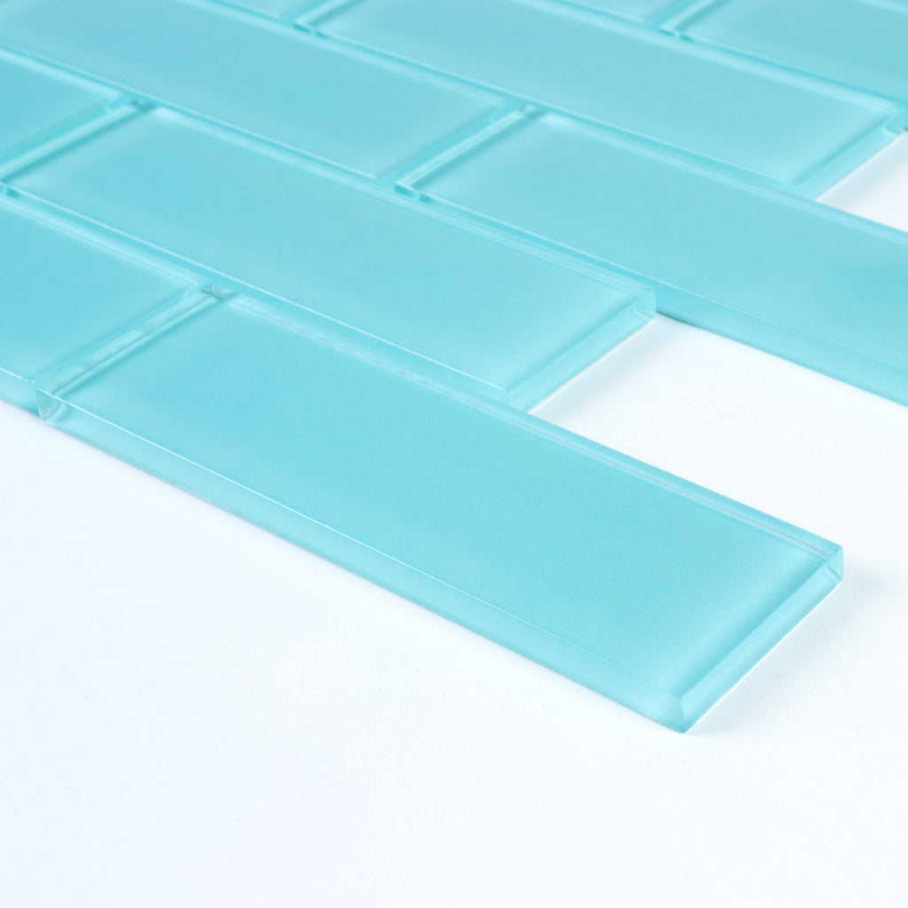 Aqua Blue Glass Mosaic Subway Tile 5 sqft R414573