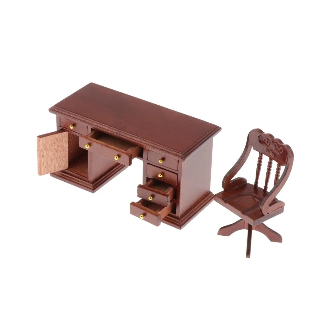 1:12 Scale Wooden Dollhouse Writing Desk and Chair Model C921112