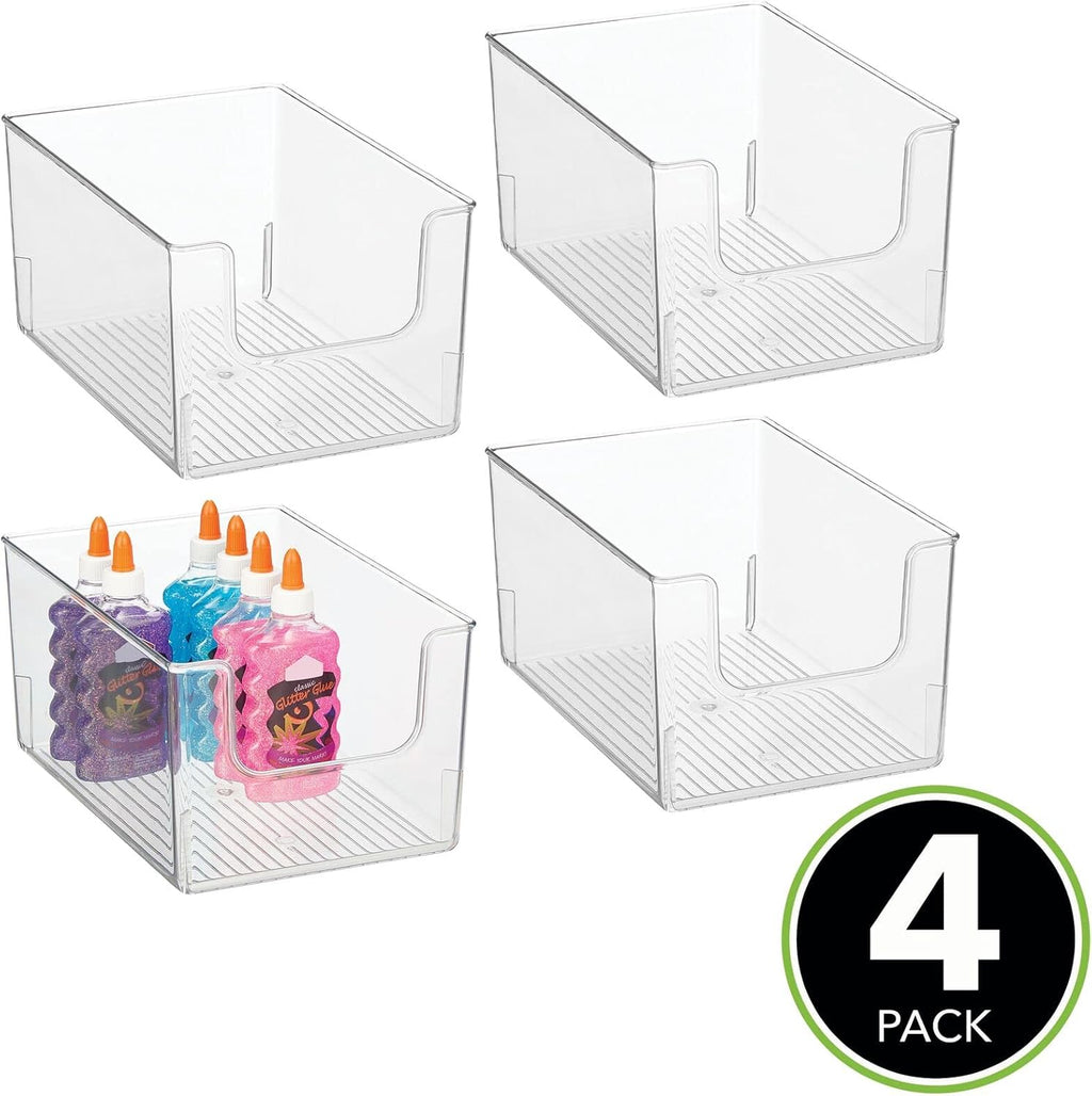 Clear Stackable Plastic Open Front Storage Organizer Bin Basket 4 Pack D12822