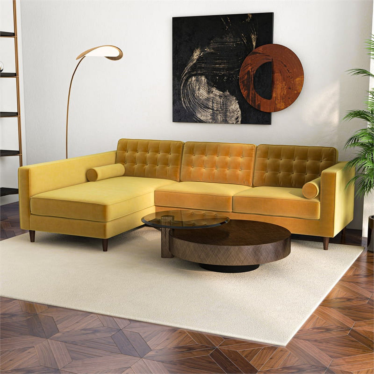Gold Velvet Left-Facing Sectional I66061