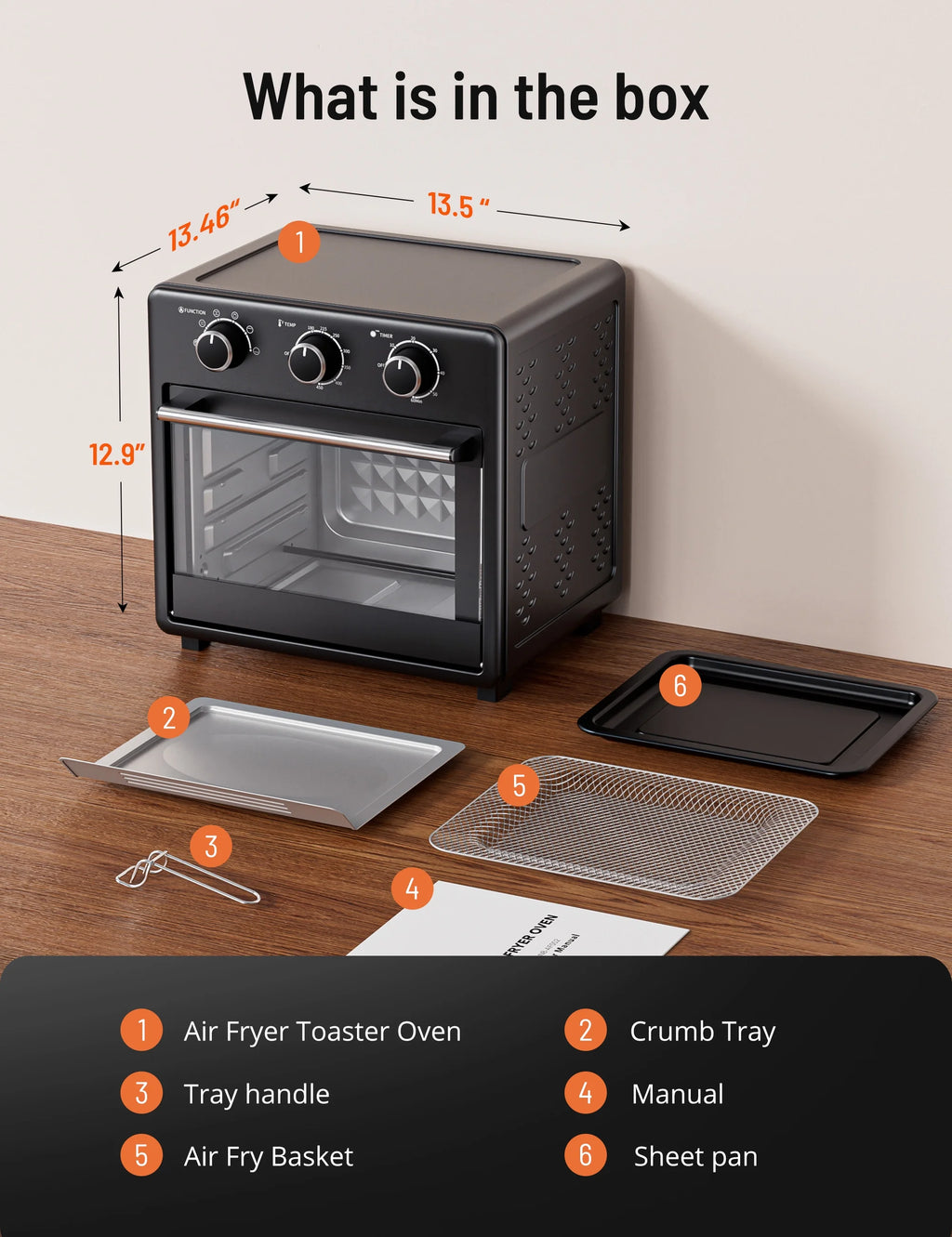 17QT Large Capacity 6-in-1 Air Fryer Toaster Oven J2791