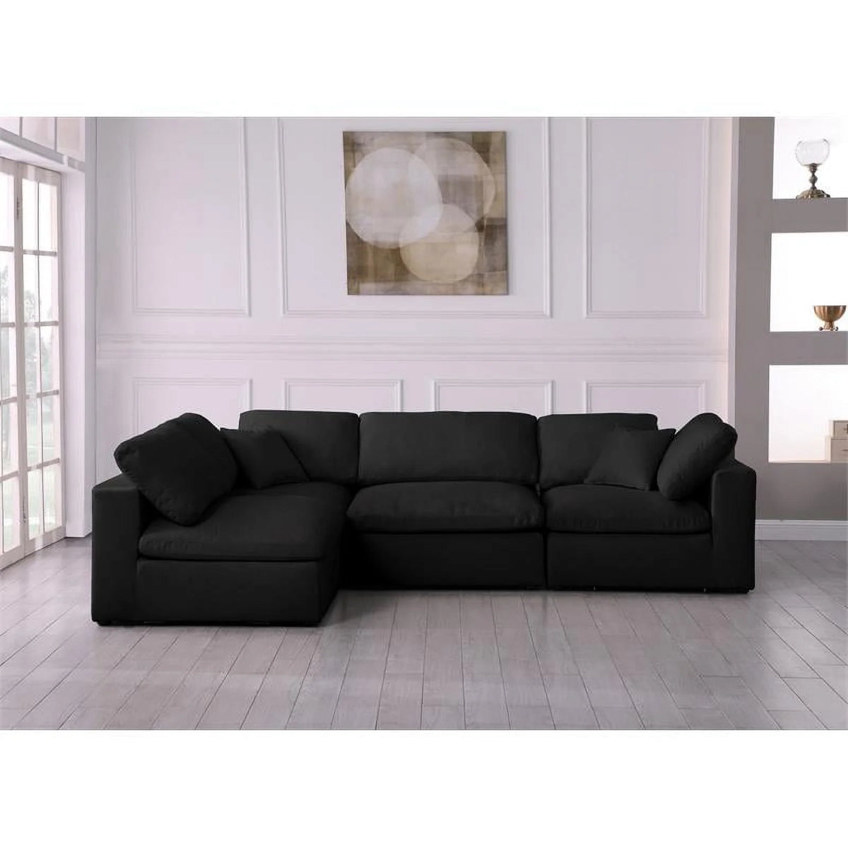 Black Linen Fabric Modular Sectional L604300