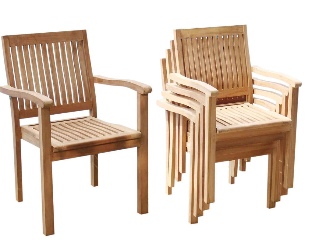 Grade-A Teak 7 Pc Dining Set with 94" Oval Table and 6 Stacking Arm Chairs H50506