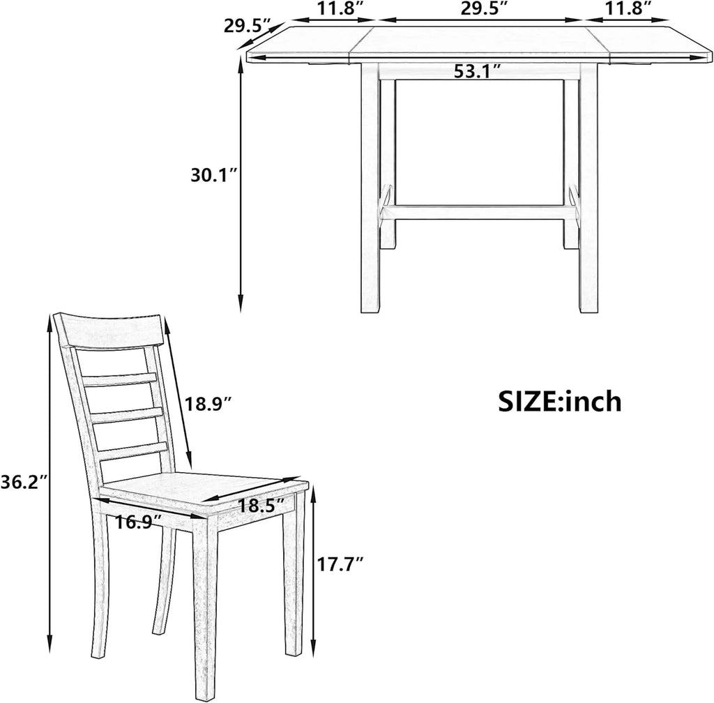 Wood Drop Leaf Dining Table Set with 4 Ladder Back Chairs Grey V168002