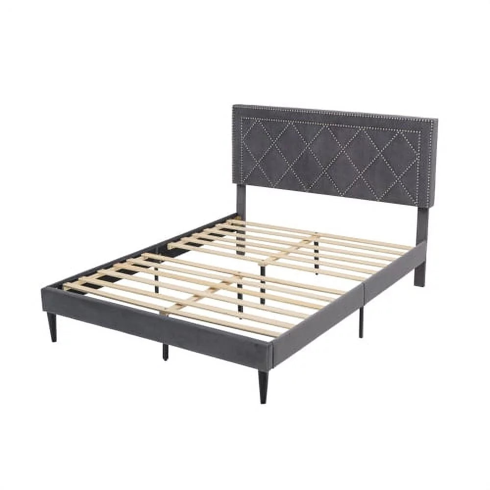 Suede Velvet Upholstered Bed Queen U961833