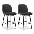 Black 26 Inch Upholstered Swivel Bar Stools Set of 2 with Back and Metal Legs O2186