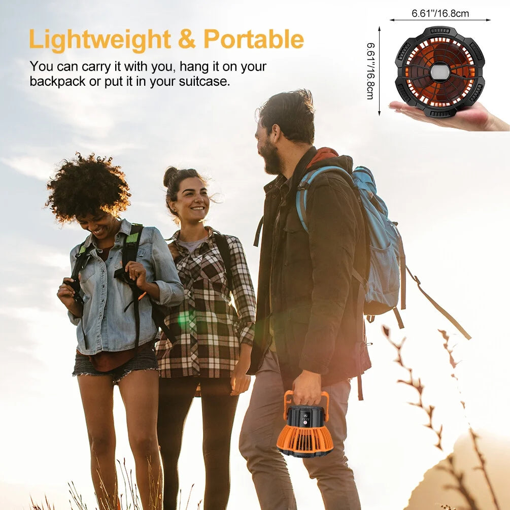 Camping Tent Fan with LED Lantern, Rechargeable 5200mAh Hanging Fan O457
