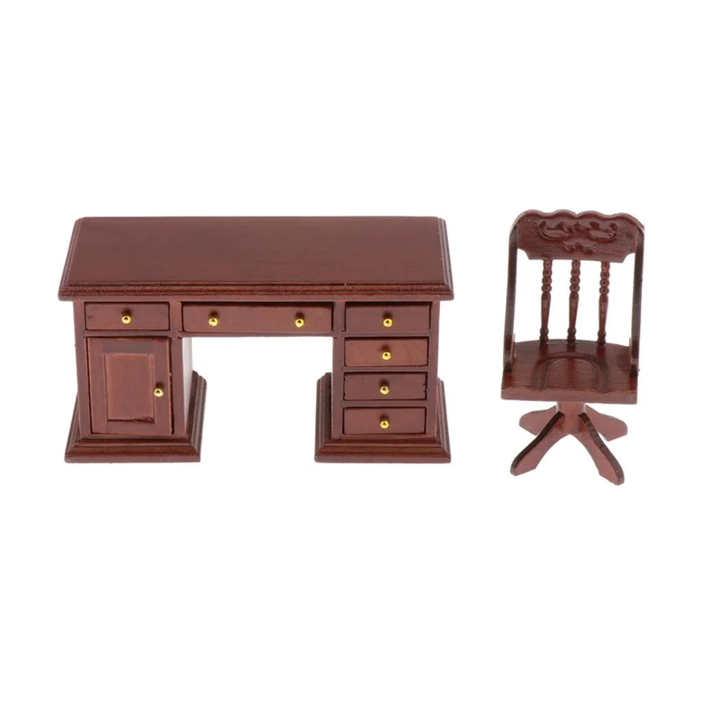 1:12 Scale Wooden Dollhouse Writing Desk and Chair Model C921112