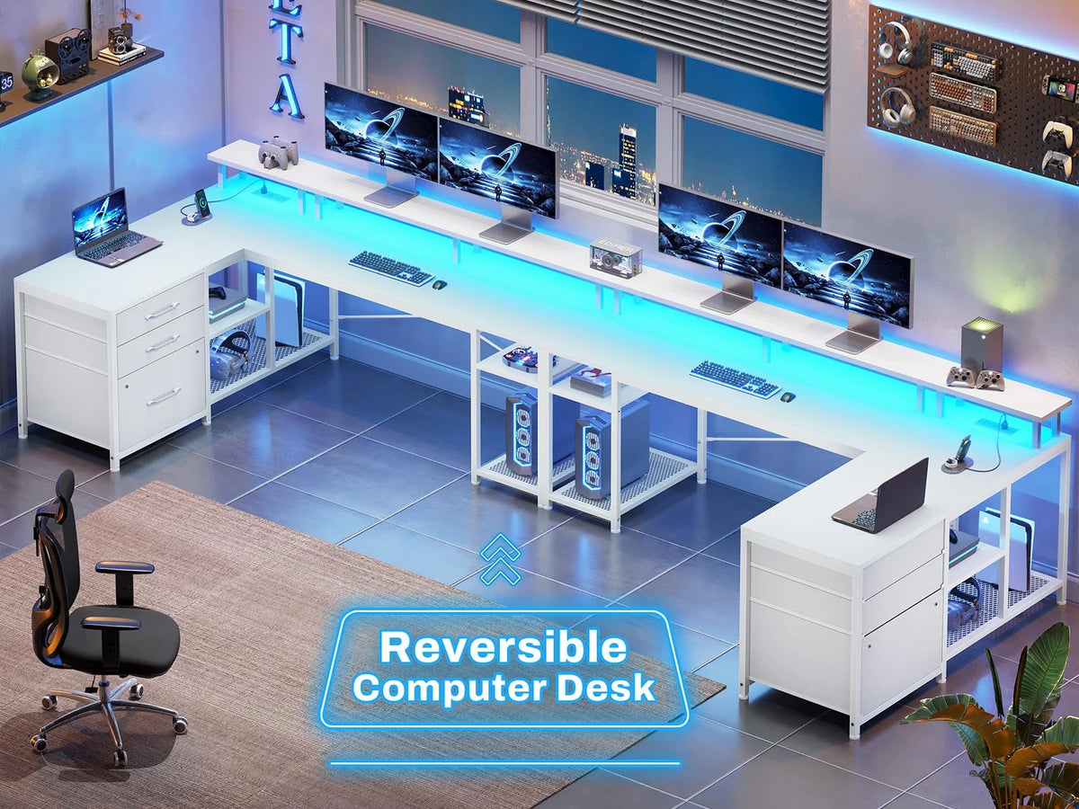 White L Shaped Desk with File Drawer J72510