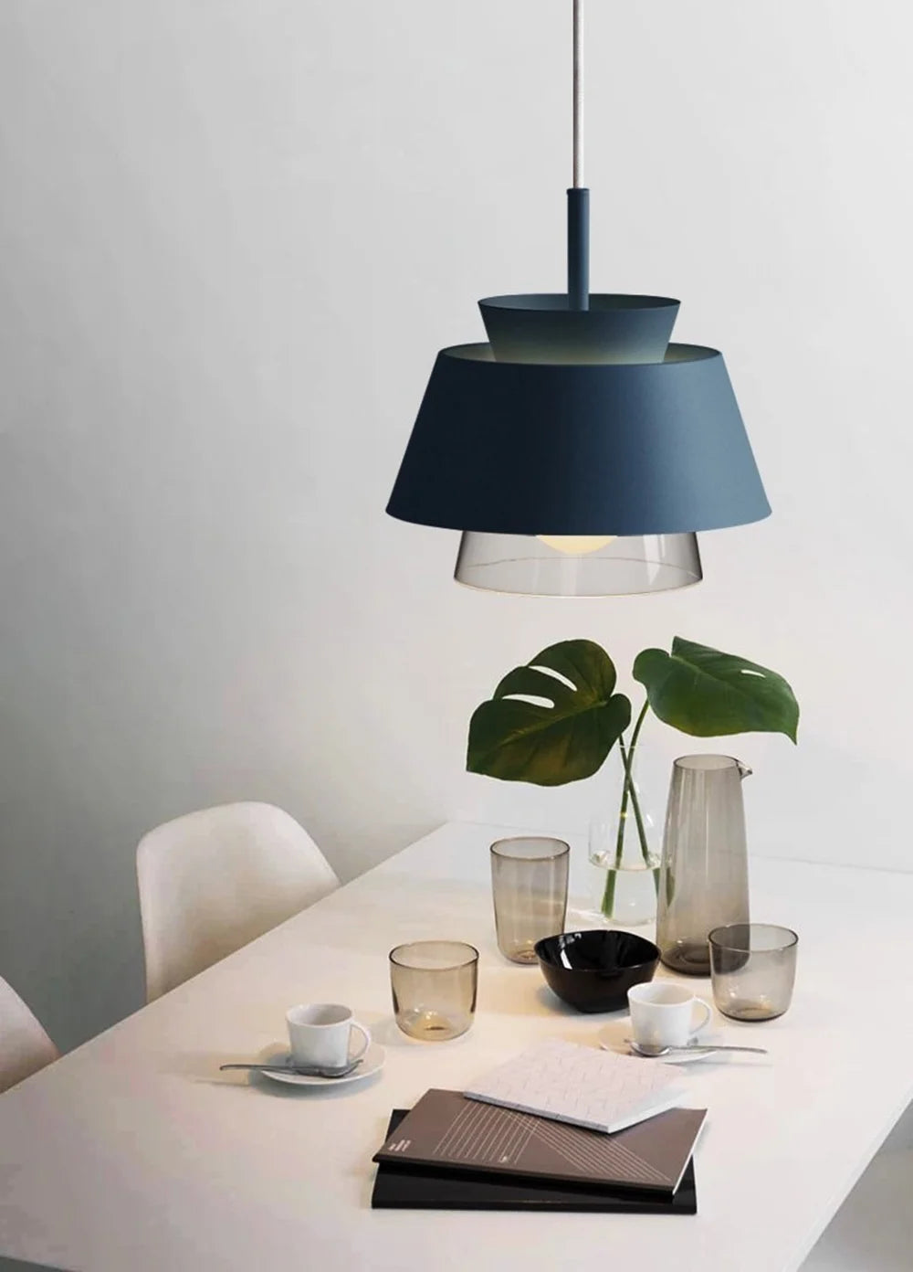 Glass Handle Pendant Light with 15ft Plug-in Cord Blue Lampshade V36008