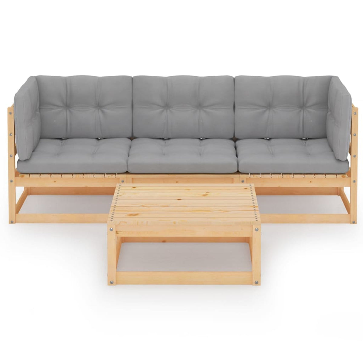 4 Piece Patio Lounge Set with Gray Cushion Pinewood Sectional Outdoor Furniture Set B253418