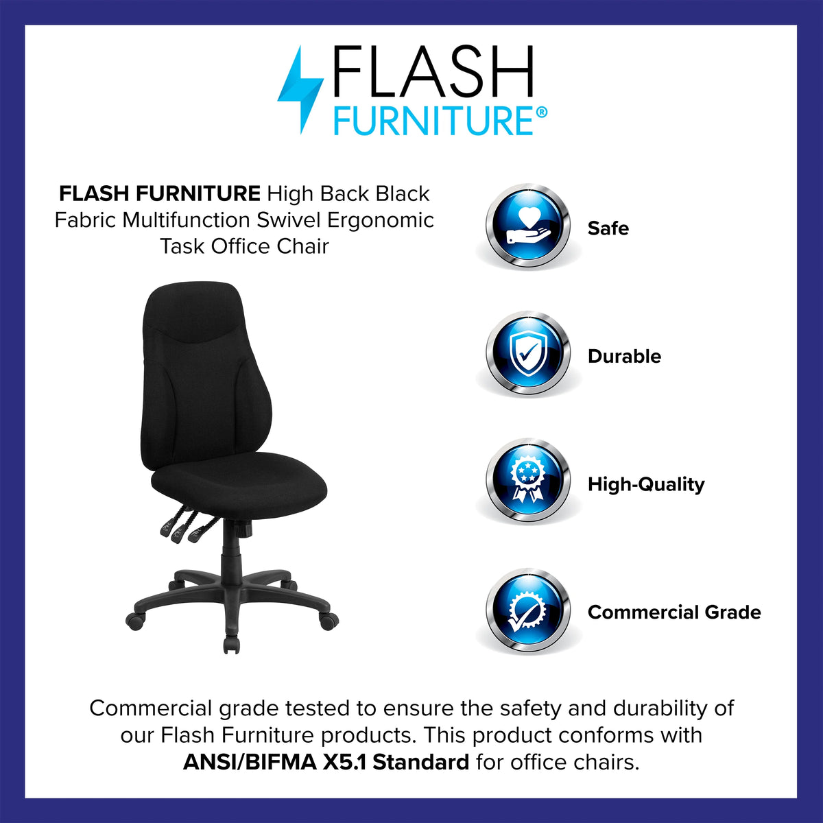 Black Fabric High Back Ergonomic Task Office Chair M3704