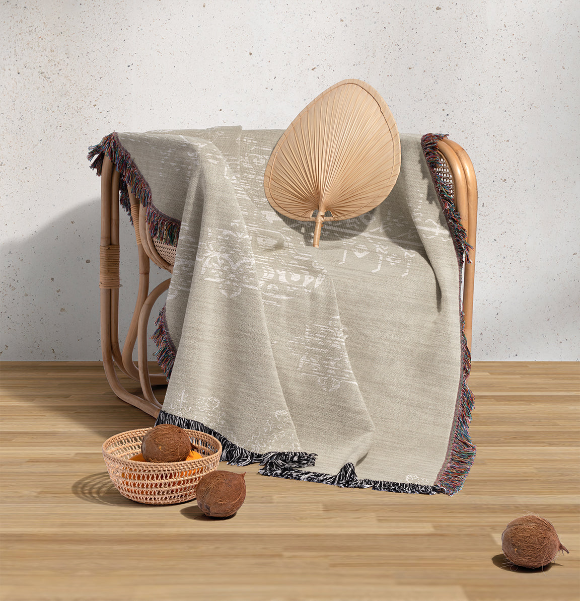 Beige Woven Throw Blanket with Fringe B12958