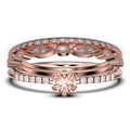 1.55 Carat Round Cut Morganite And Diamond Moissanite Engagement Ring Trio Set in 925 Sterling Silver With 18k Rose Gold Plating R83545