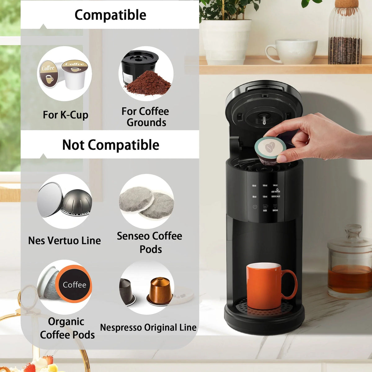 2-in-1 Single Serve Coffee Maker, Black F67659