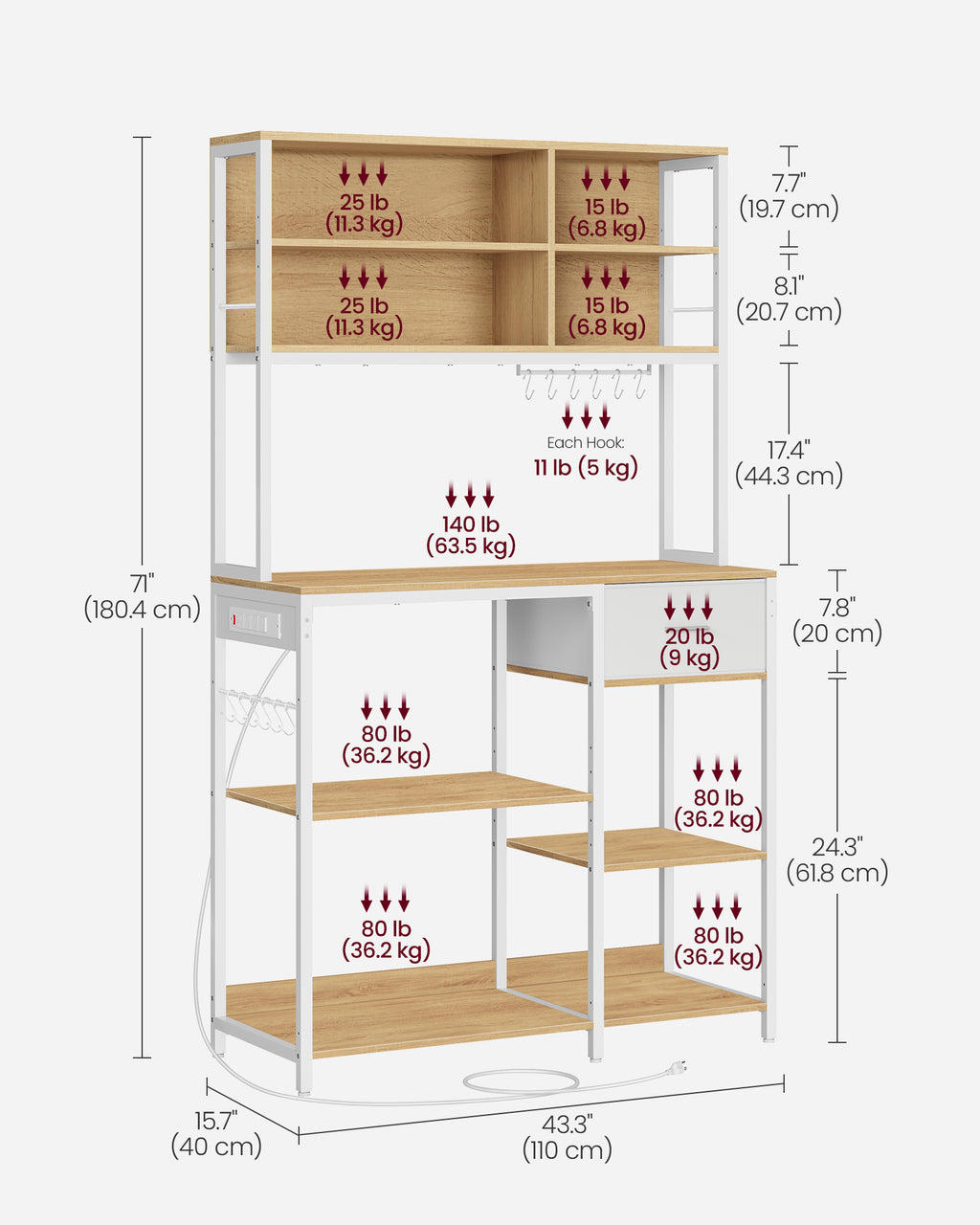 Bakers Rack with Charging Station O99335