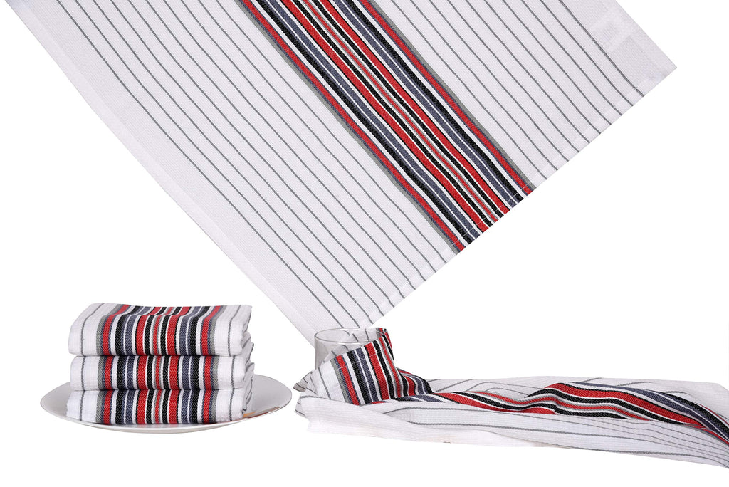 100% Cotton White Waffle Stripes Kitchen Towels Set of 6 D600689