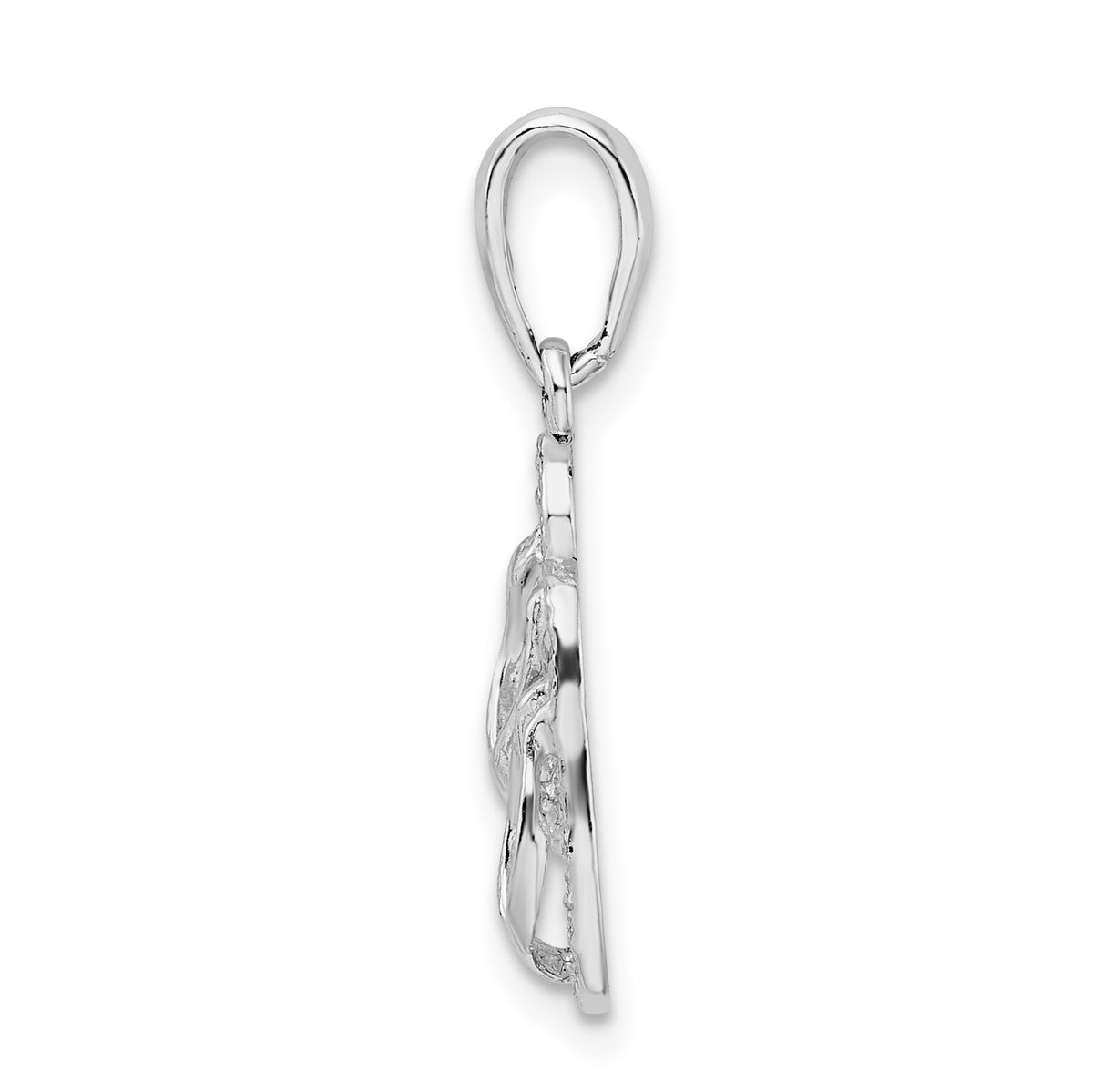 Sterling Silver Polished Textured Flip Flops Charm Pendant with Sterling Silver Cable Chain Necklace 18'' J68756