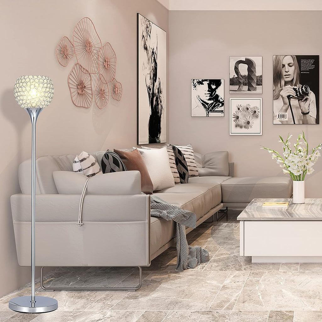 Spherical Crystal Floor Lamp, 1-Light Chrome Finish, E26 Base, LED Bulb Included O214