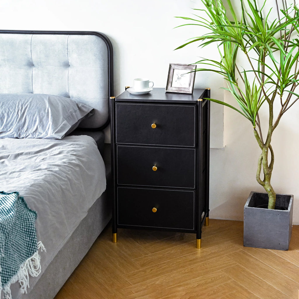 Black 3 Drawer Fabric Dresser E9458
