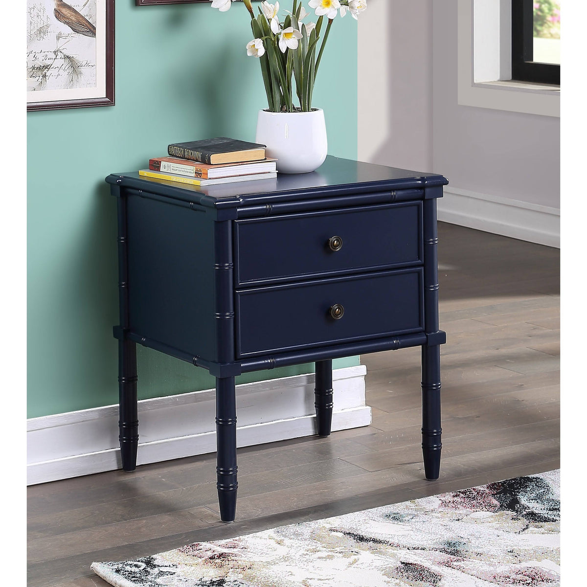 2-Drawer Bamboo Carved Nightstand R17776