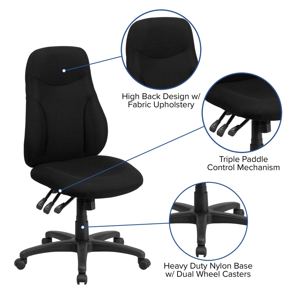 Black Fabric High Back Ergonomic Task Office Chair M3704