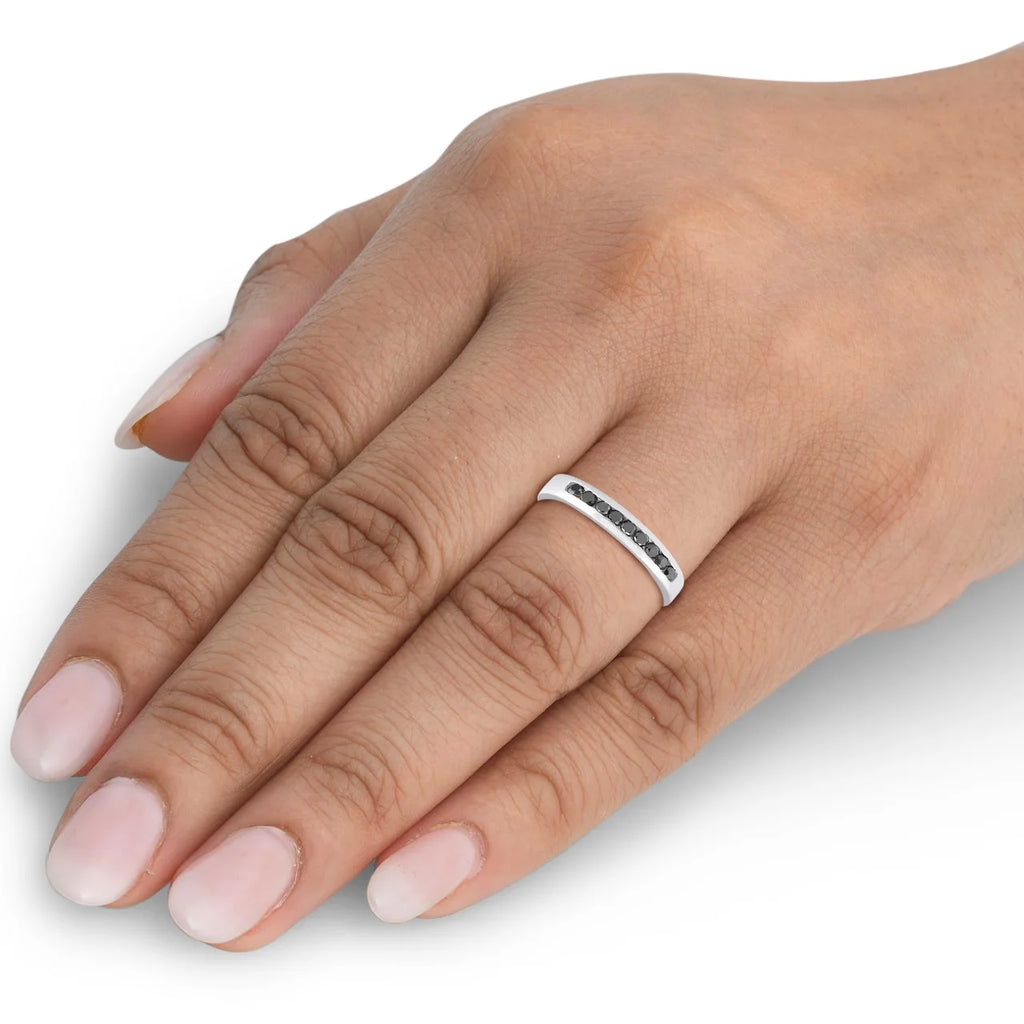 Black Diamond Channel Set Wedding Ring 10k White Gold Z439612