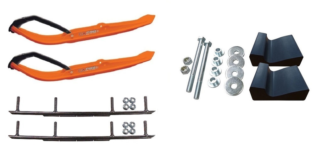 Orange MTX Snowmobile Skis with 8" Round Bars Complete Kit N718