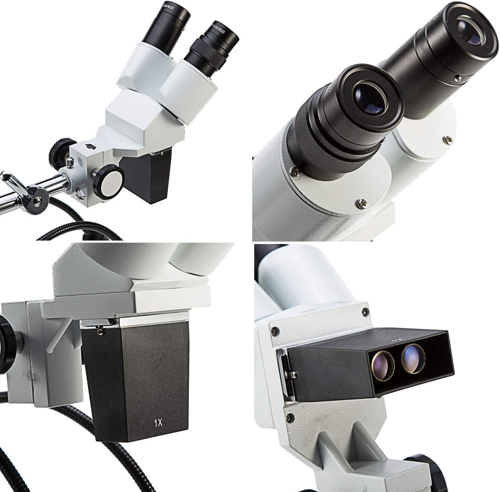 Professional Dissecting Binocular Stereo Microscope, WF10x WF20x Eyepieces, 10X 20X Magnification, 1X Objective, LED Lighting, Boom-Arm Stand K694882