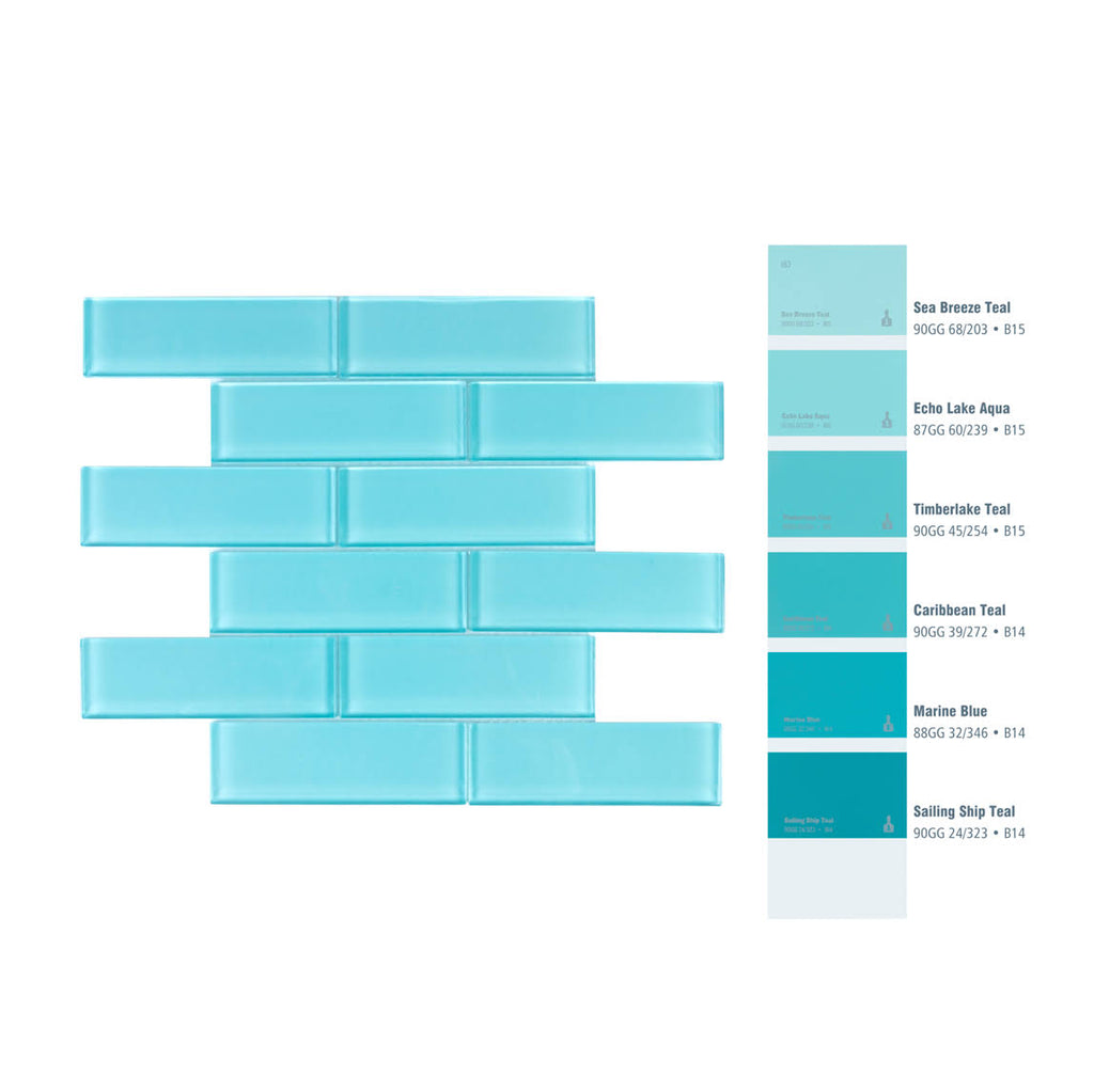 Aqua Blue Glass Mosaic Subway Tile 5 sqft R414573