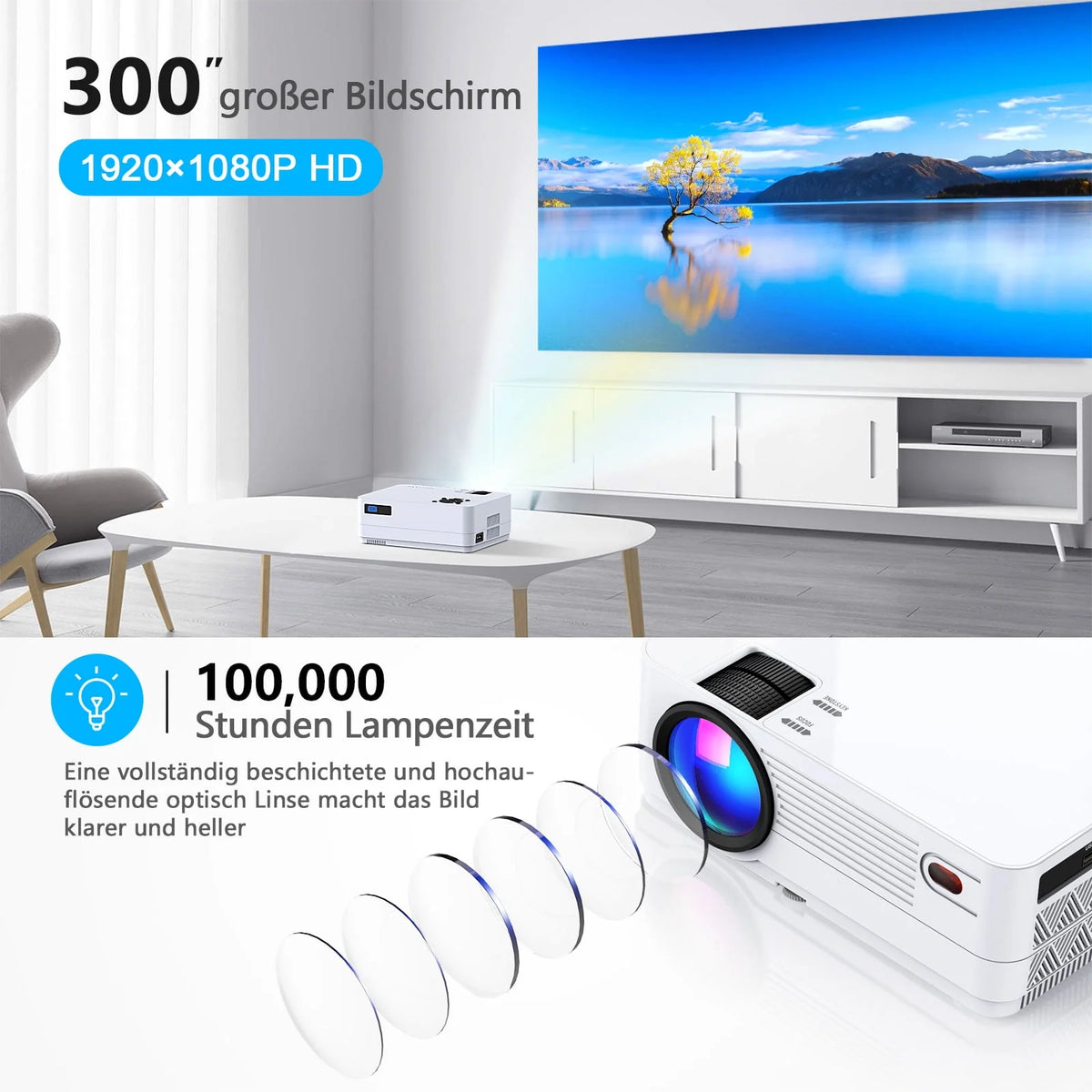 12000LM Native 1080P HD Projector with WiFi and Bluetooth L55613
