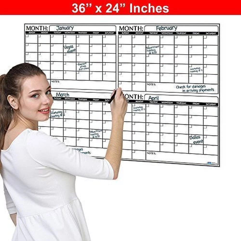Extra Large Dry Erase 4 Month 24" x 36" Wall Calendar Laminated X457857
